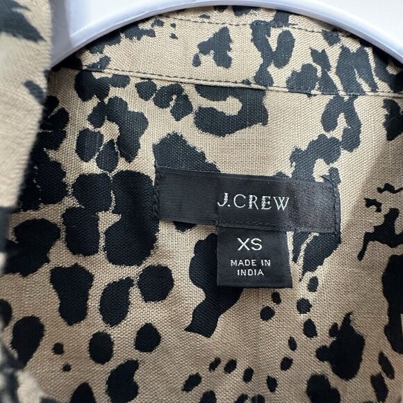 J Crew Leopard Print Linen Blend Button Up Shirt XS Style AJ423 Pink Trim Animal - Picture 2 of 12